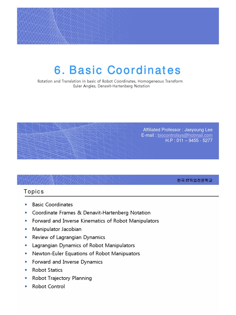 Robot Kinematics and Dynamics | PDF | Cartesian Coordinate System ...