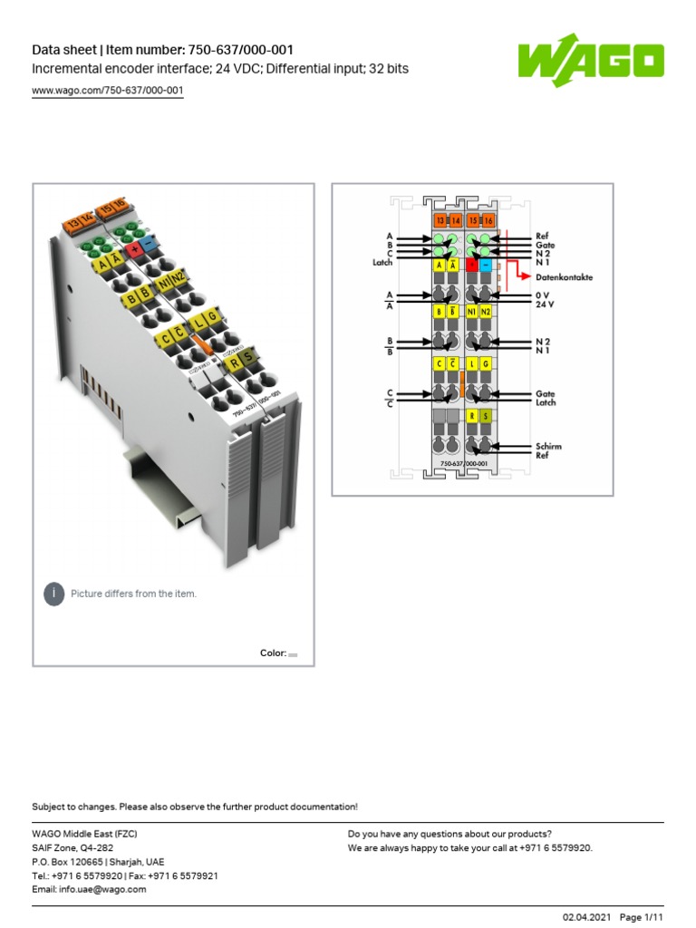 Data Sheet - Item Number: 750-637/000-001 Incremental Encoder Interface ...