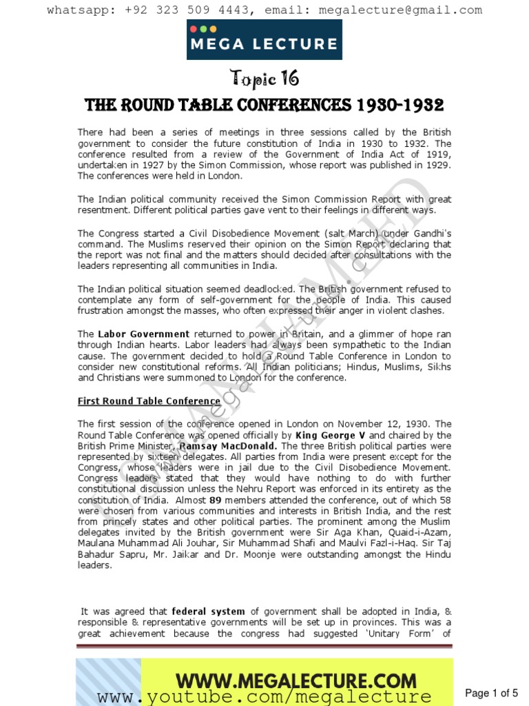 Hist Topic 16 The Round Table Conferences | PDF | Indian Nationalism ...