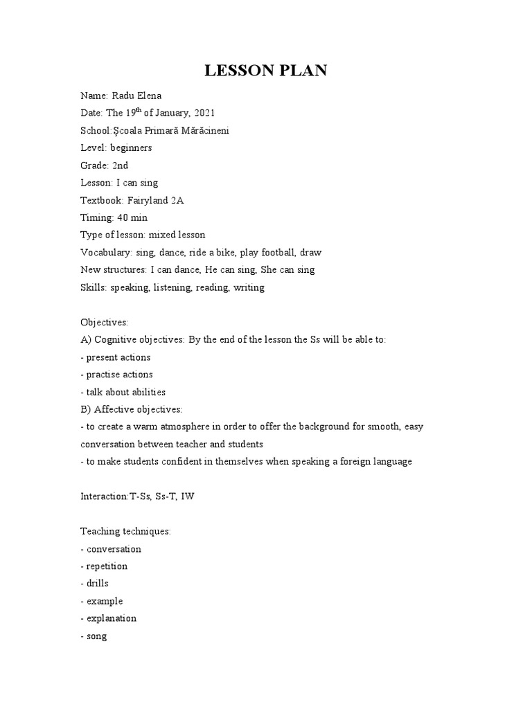 LESSON PLAN 2nd Grade | PDF | Communication | Teaching