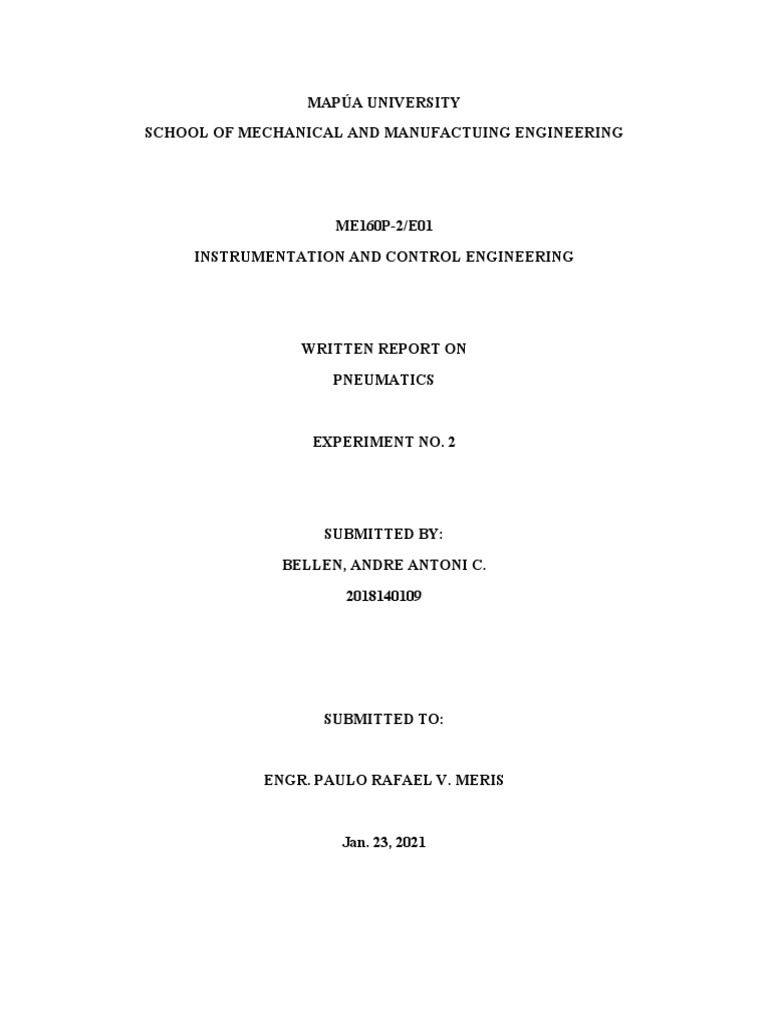 Pneumatics Experiment Report by Bellen | PDF | Pneumatics | Machines