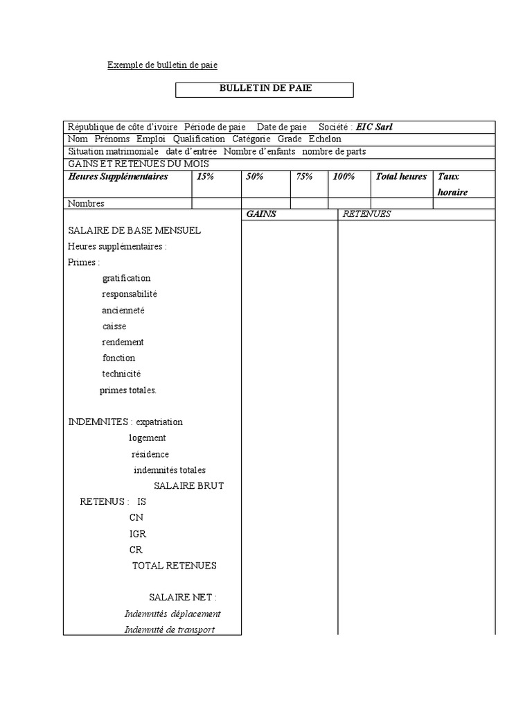 Exemple De Bulletin De Paie Pdf Bulletin De Salaire Droit Francais Salaires