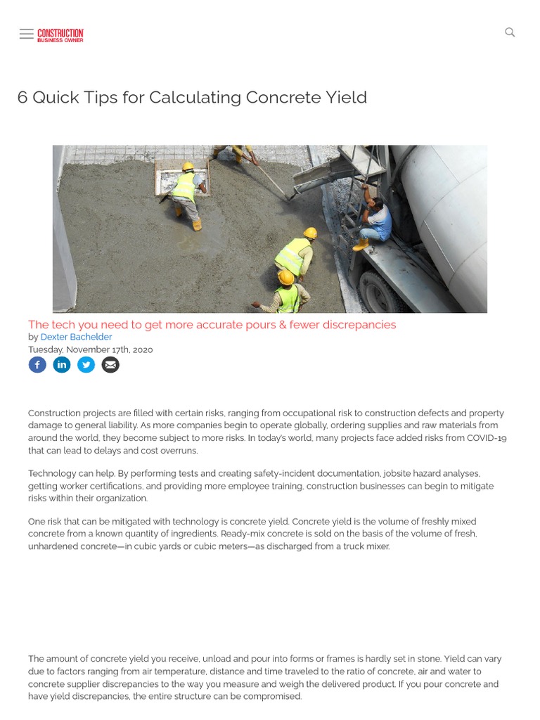 6 Quick Tips For Calculating Concrete Yield PDF Density Concrete