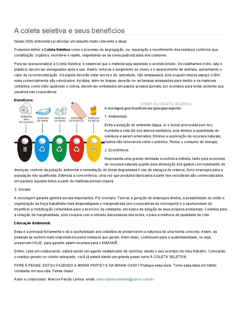 A Coleta Seletiva e Seus Benefícios | PDF | Reciclagem | Desperdício