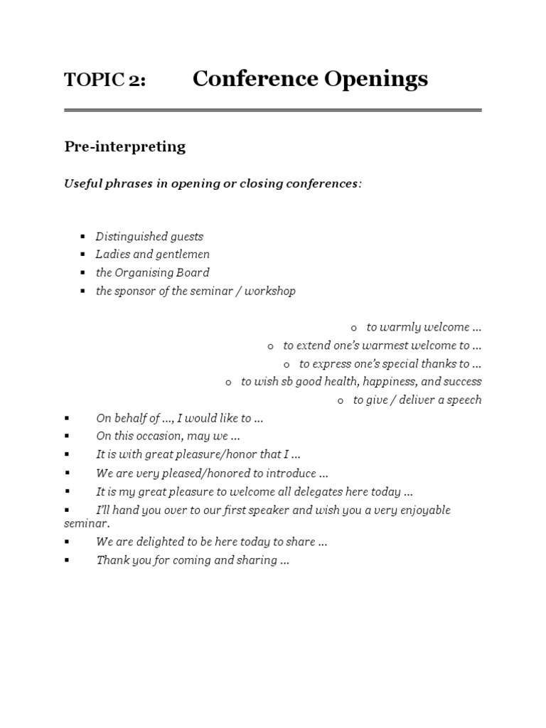 Conference Opening Phrases and Practices | PDF