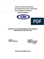 Análisis de las propiedades de una crema al adicionarle aceite de coco