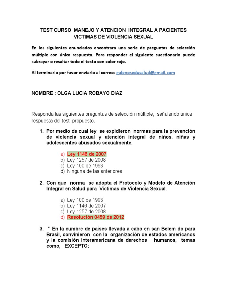 Test Curso Atencion Victimas de Violencia Sexual | PDF | Aborto | Abuso ...