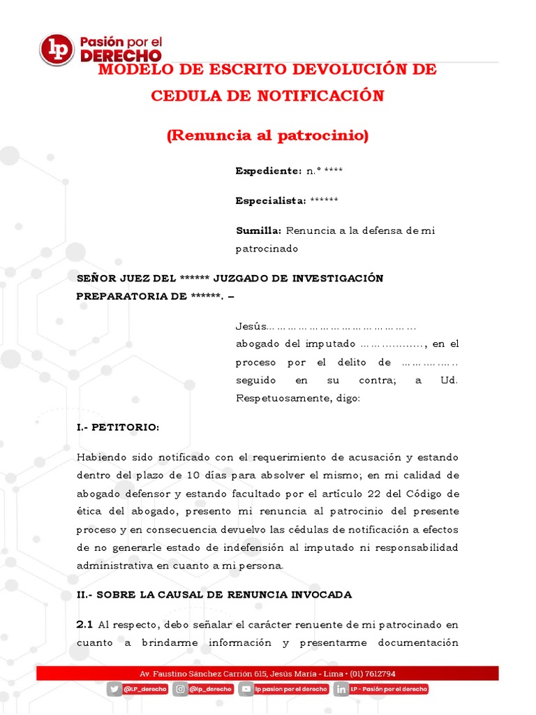 Modelo Renuncia Al Patrocinio LP | PDF | Ley Pública | Instituciones  sociales