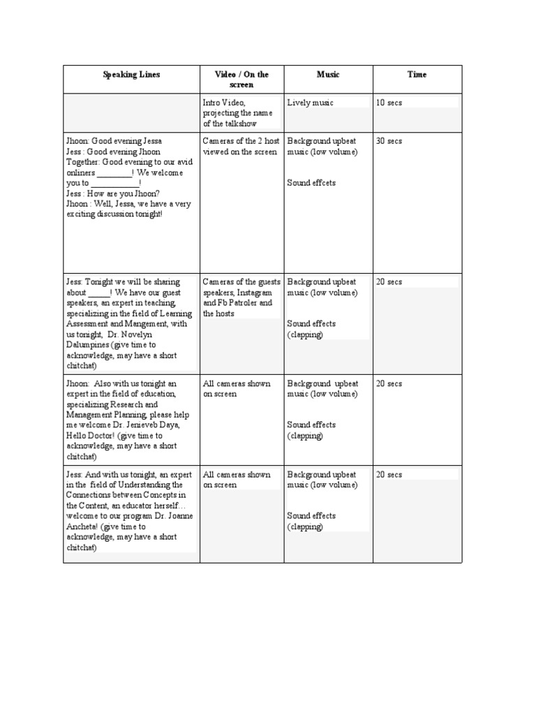 Talkshow Intro Script Overview | PDF | Cognition | Communication