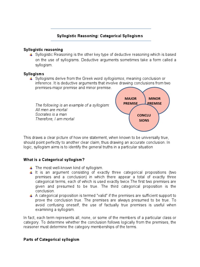 Syllogistic Reasoning-Categorical Syllogisms | PDF | Deductive ...