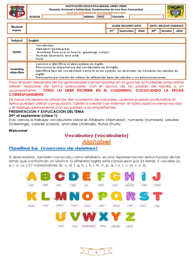 Guía de Inglés para Primer Grado | PDF | Color | Azul