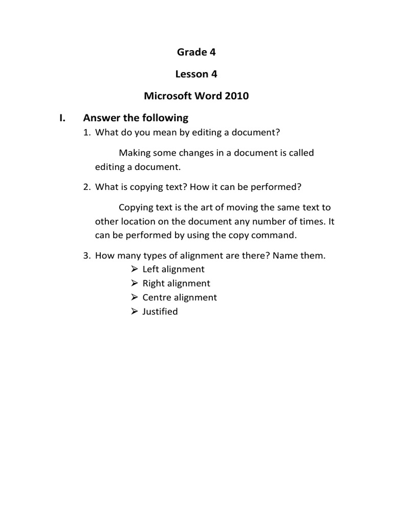 MS Word Editing Basics for Grade 4 | PDF