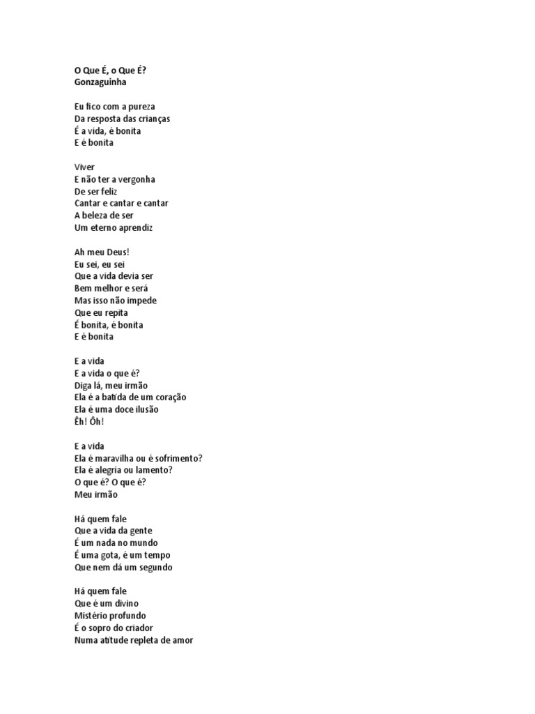LETRA O Que É Que É Com Lacunas | PDF | Entretenimento (geral)