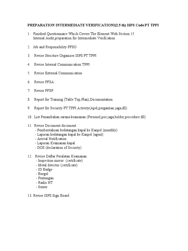 PERSIAPAN INTERMEDIATE VERIFICASI ISPS Code | PDF | Science ...