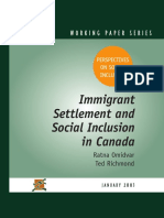 Immigrant Settlement and Social Inclusion in Canada: Working Paper Series