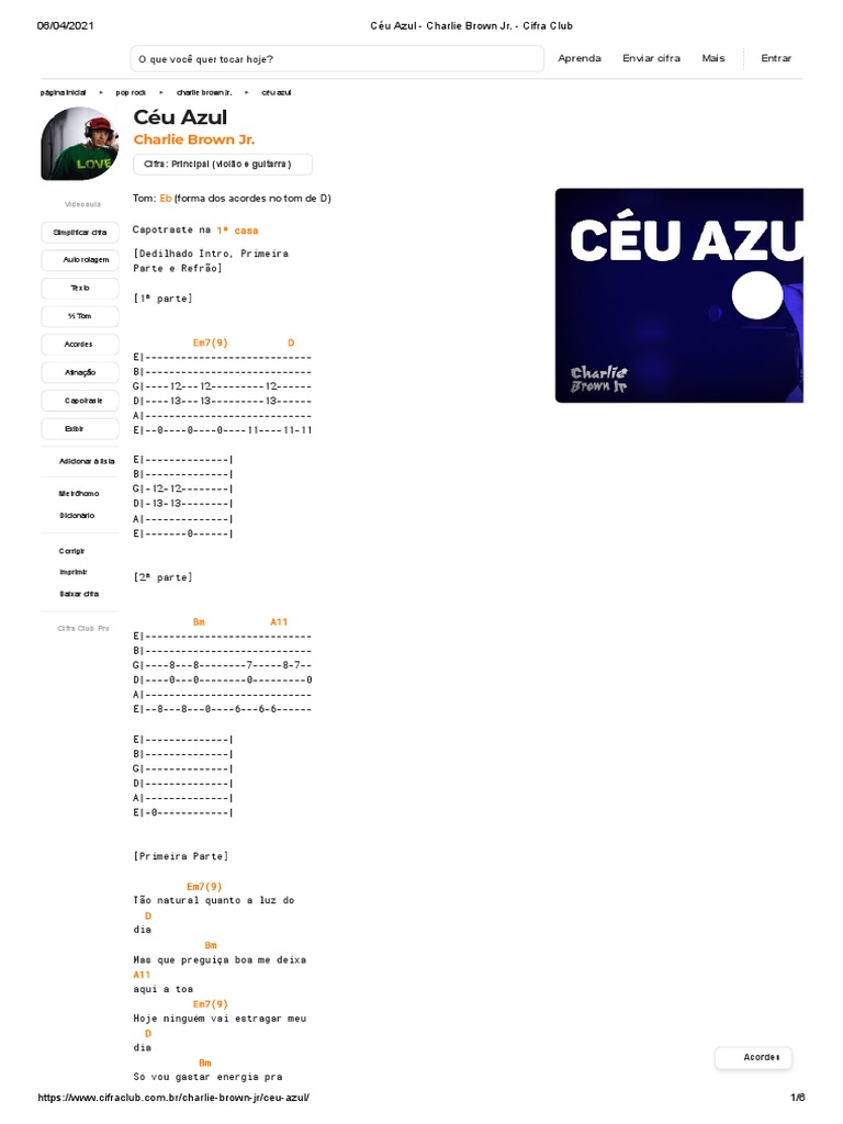 Ceu Azul Charlie Brown Jr Cifra Club Pdf Entretenimento Geral