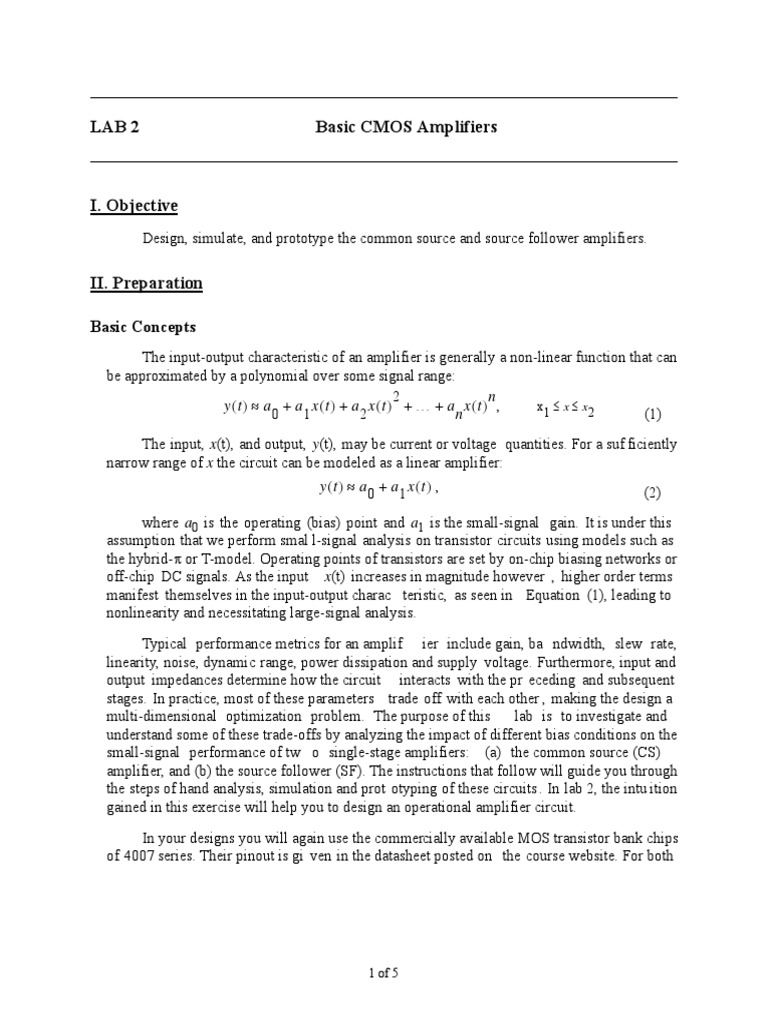 CMOS Amplifier Design Lab Guide | PDF | Amplifier | Electrical Network