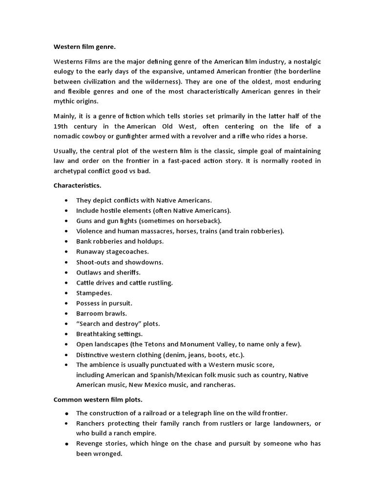 Characteristics of the Western Genre | PDF | Western (Genre) | American ...