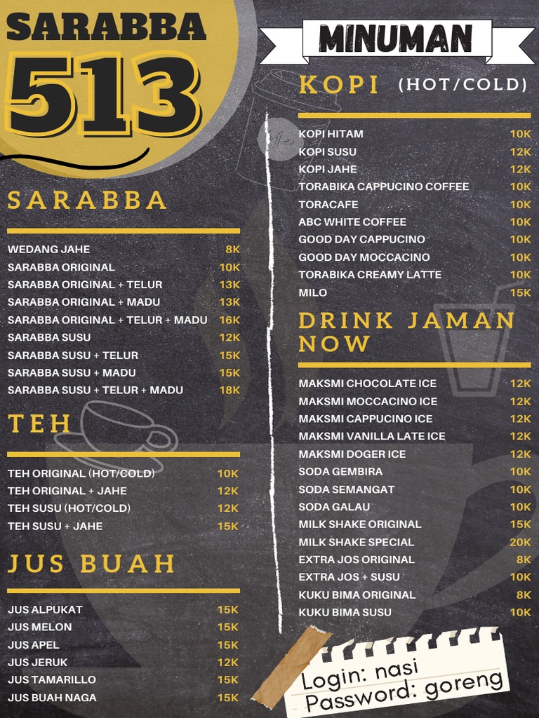 Menu 513: Drinks and Snacks | PDF | Coffee | Caffeinated Drinks