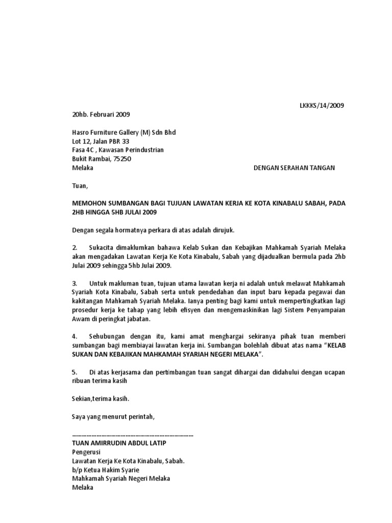 Contoh Surat Ucapan Terima Kasih Kepada Sponsorship 