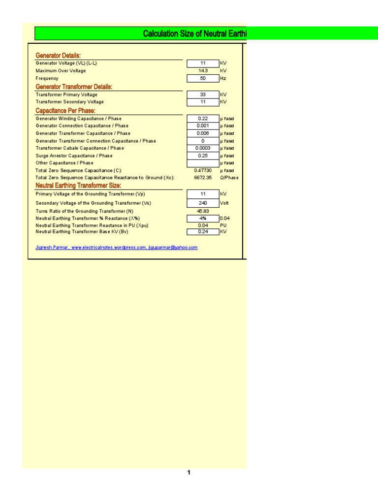 Size of Neutral Earthing Transformer 1 6 14 | PDF | Capacitance