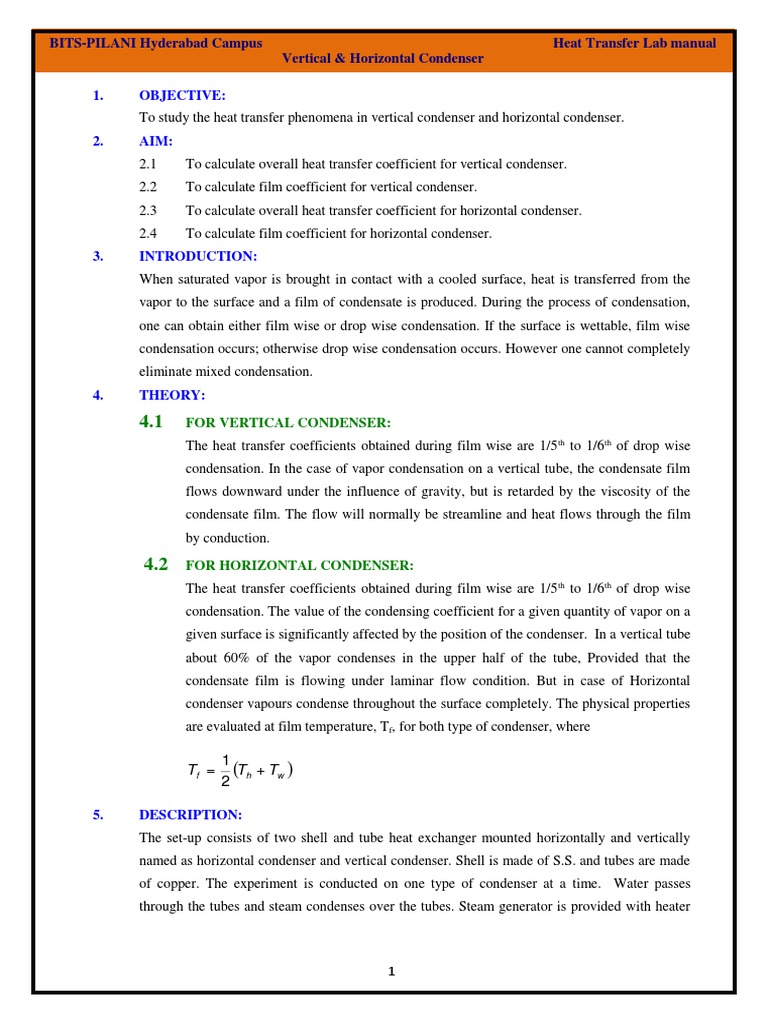 Vertical & Horizontal Condenser Study | PDF | Heat Exchanger | Heat ...