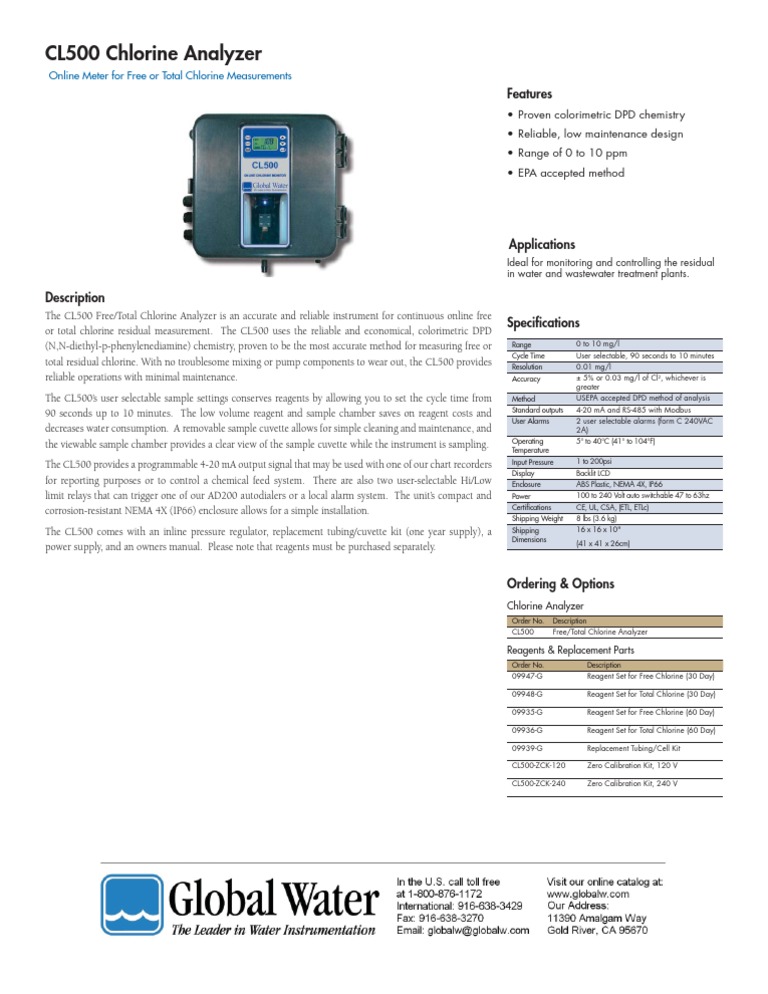 CL500 Free/Total Chlorine Analyzer | PDF | Chemistry | Nature
