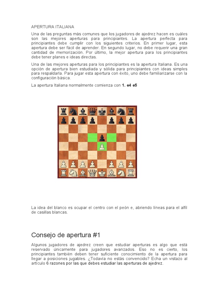 Apertura Italiana | PDF | Aperturas de ajedrez | Juegos de habilidad mental
