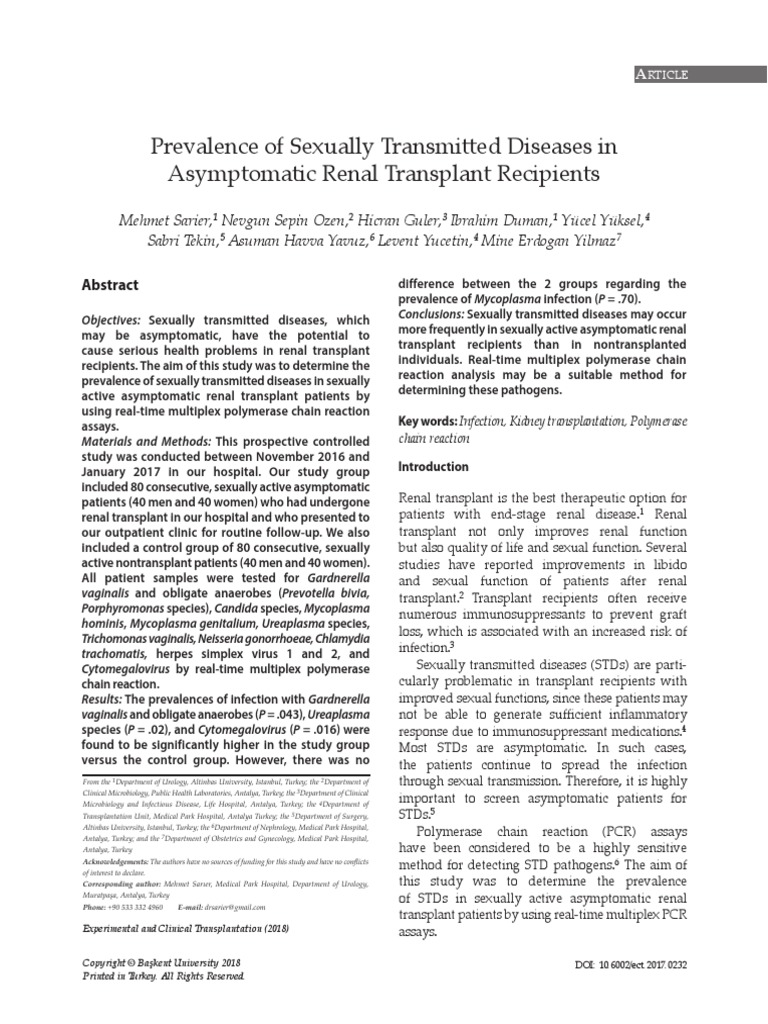 Prevalence of Sexually Transmitted Diseases in Asymptomatic Renal