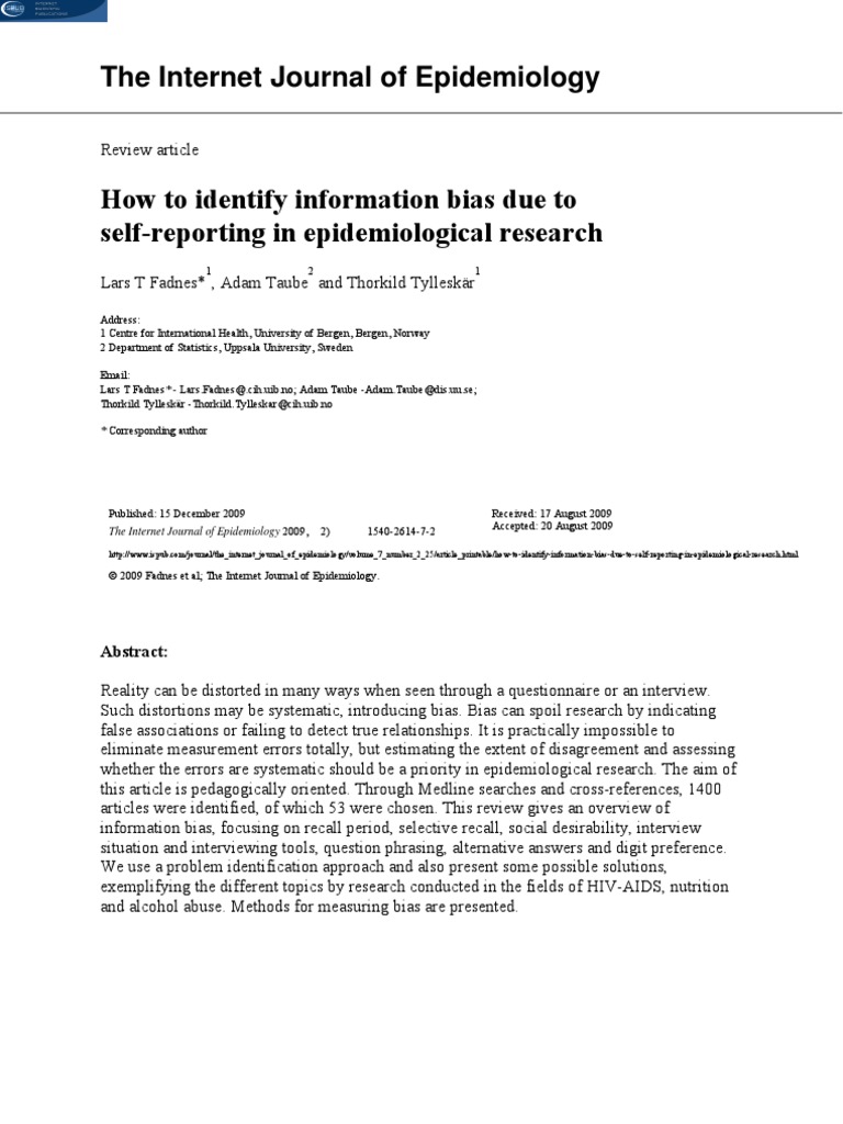 J of Epidemiology How To Identify Information Bias 200912
