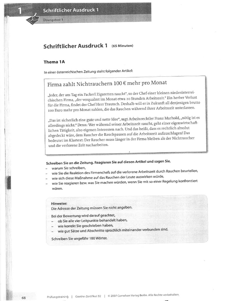 B2 PRÜFUNGSTRAINING Schreiben Kurzmeldung Und Ein Korrigiertes Beispiel. PDF