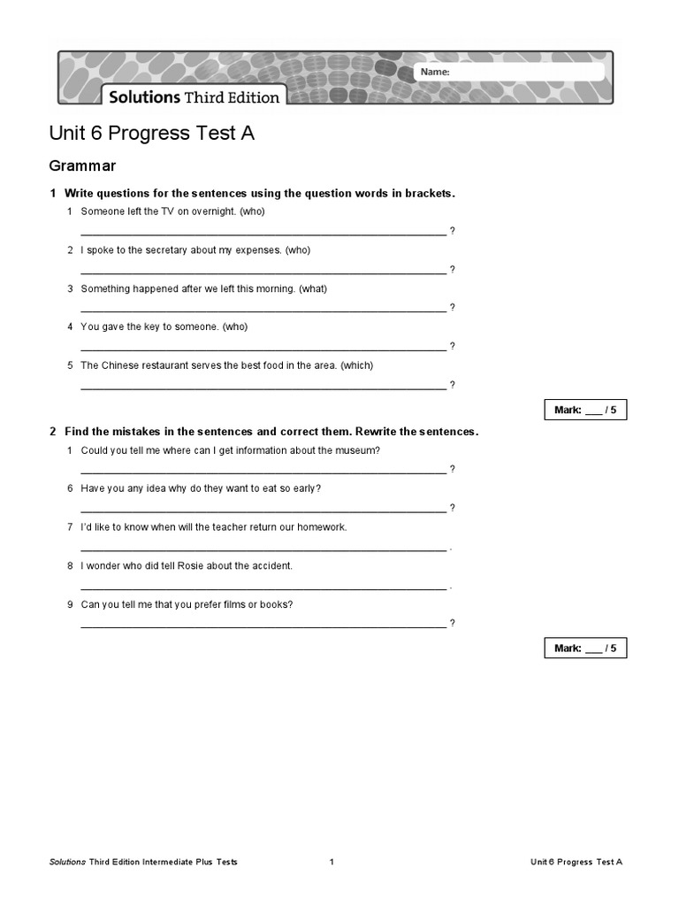 Unit 6 Progress Test A Answers | PDF | Idea