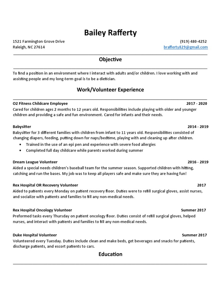 Bailey Rafferty Resume Edited | PDF | Dietitian | Health Care