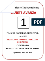 Plan de Gobierno Municipal 2019-2022: Municipalidad Distrital de Quilmaná