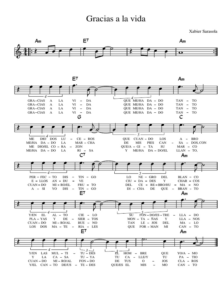 Gracias a la Vida: Letra y Partitura | PDF