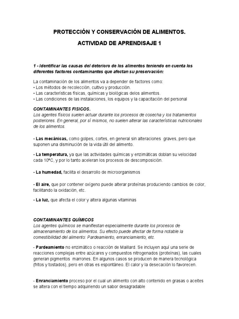 Causas del Deterioro de Alimentos | PDF | Conservación de los alimentos ...