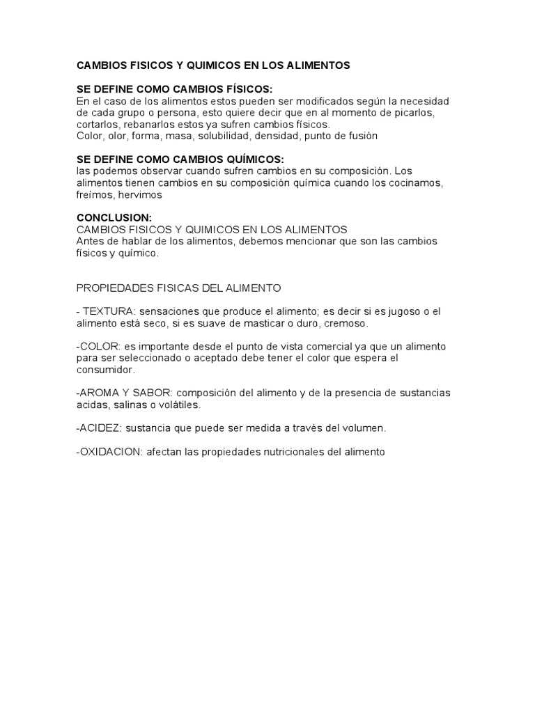Cambios Fisicos y Quimicos en Los Alimentos | PDF