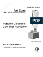 Portable Ultrasonic Cool Mist Humidifier: Model No. CZHD20