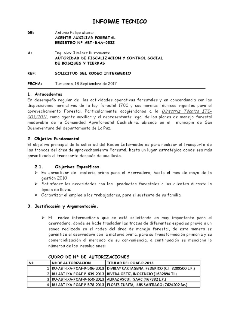 Informe Tecnico Rodeo Intermedio Los Bosques Naturaleza