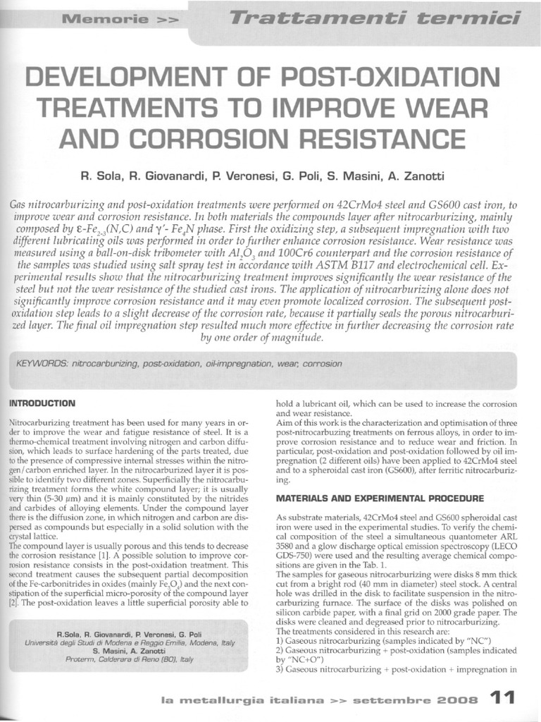 Development of Post-Oxidation Treatments To Improve Wear | PDF