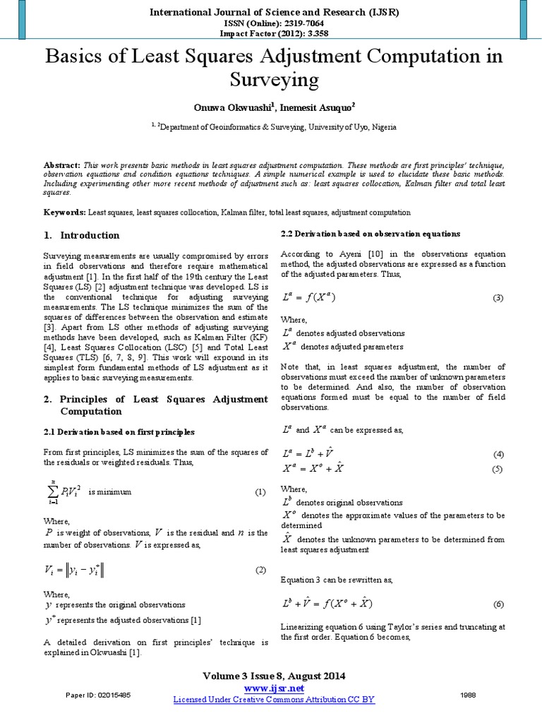 Basics of Least Squares Adjustment | PDF | Errors And Residuals | Least ...