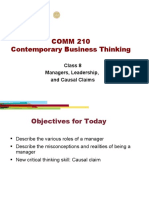 COMM 210 Contemporary Business Thinking: Class 8 Managers, Leadership, and Causal Claims