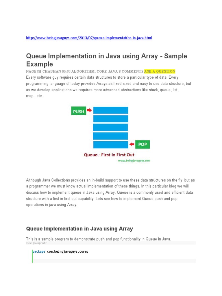 Queue Implementation in Java Using Array | PDF | Queue (Abstract Data ...