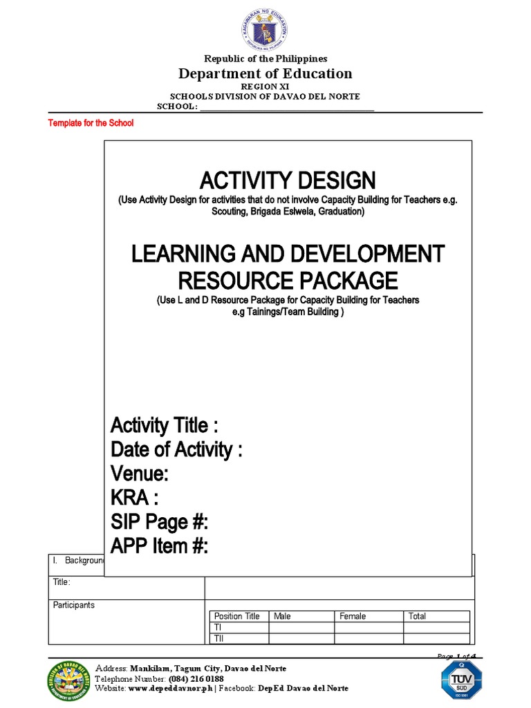 Activity Design Learning and Development Resource Package | Download ...