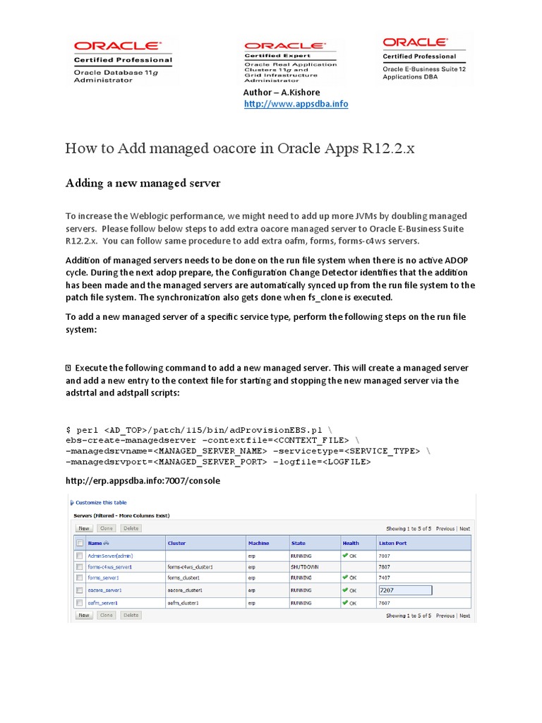 How To Add Managed Oacore in Oracle Apps R12.2.x: Adding A New Managed ...