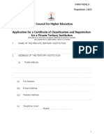 NCHE Form for Private Tertiary Institution Registration