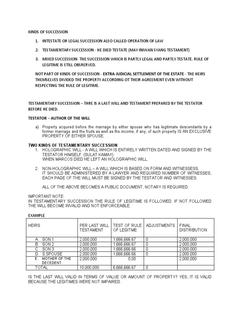 Testamentary Succession-Ol | PDF | Will And Testament | Intestacy