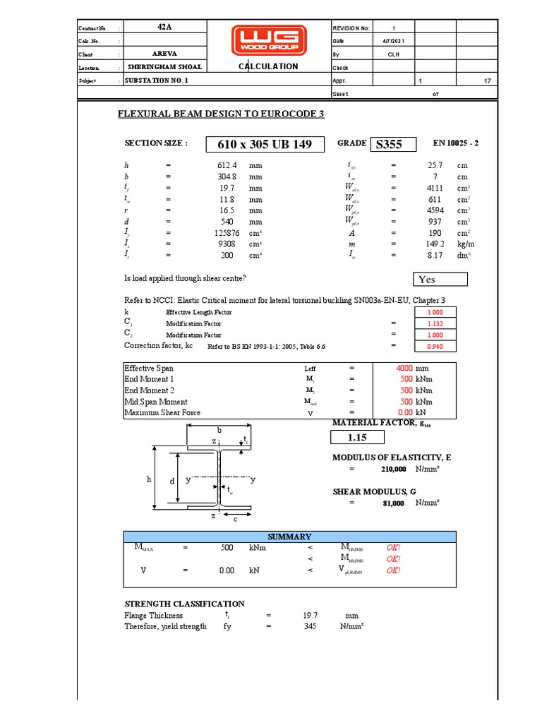 BEAMS　DESIGN 160〜170 S355 610 X 305 UB 149: Flexural Beam Design To Eurocode 3