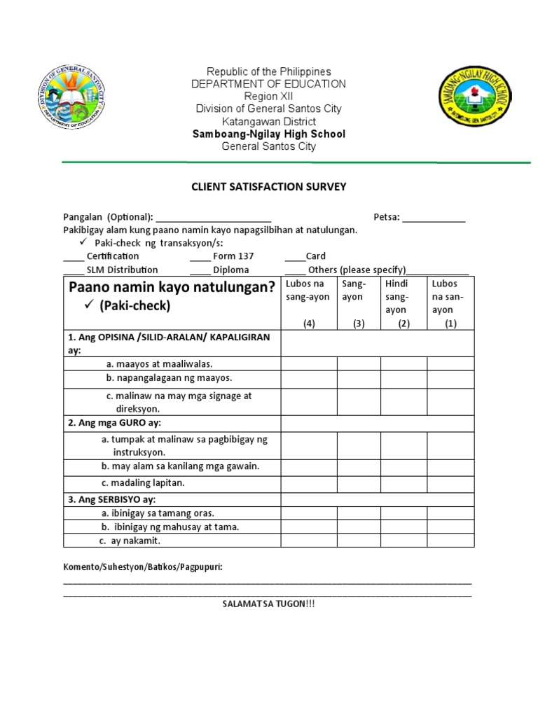 CLIENT FEEDBACK FORM 2021 Filipino PDF