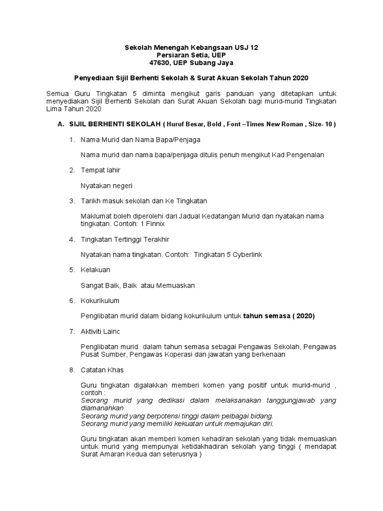 Panduan Sijil Berhenti Sekolah 2020 Pdf